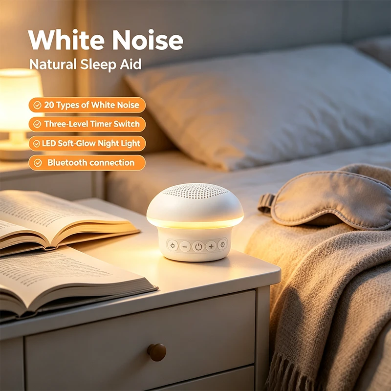 White Noise Machine Sleep - ลำโพงบลูทูธขนาดเล็กพร้อมไฟ LED กลางคืน เครื่องช่วยการนอนหลับด้วยเสียงสีขาว 20 เสียงธรรมชาติ